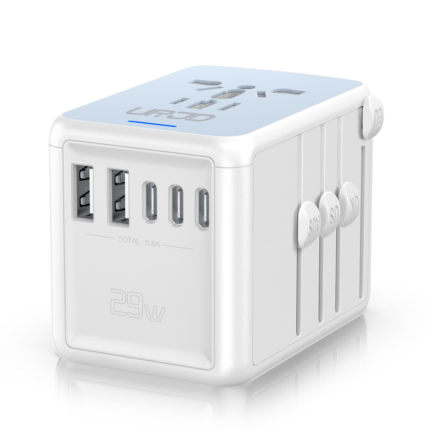 JMFONE-URJD Universal Travel Adapter Offers 5.8A 3X 3.0A USB-C Ports, 2X 2.4A USB-A Ports and Multi AC Outlet, All-in-One International Power Plug Adaptor Worldwide Charger for EU US UK AU 200+ Countries