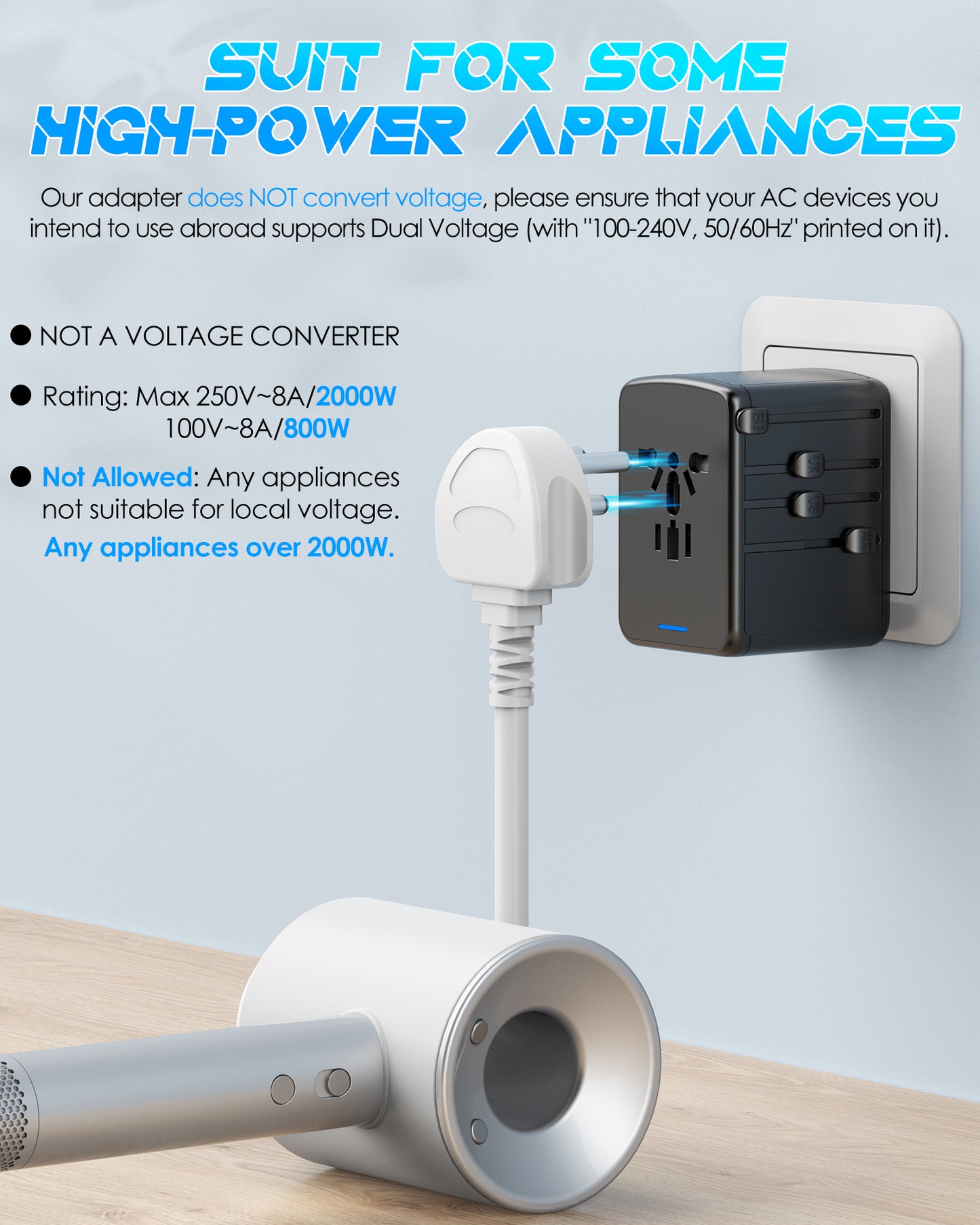 URJD PD35W Universal Travel Adapter, 3X2.4A USB-A Ports, 2X USB-C Ports and Multi AC Outlet, Worldwide Travel Charger All in One for EU US UK AUS 200+ Countries (Black)