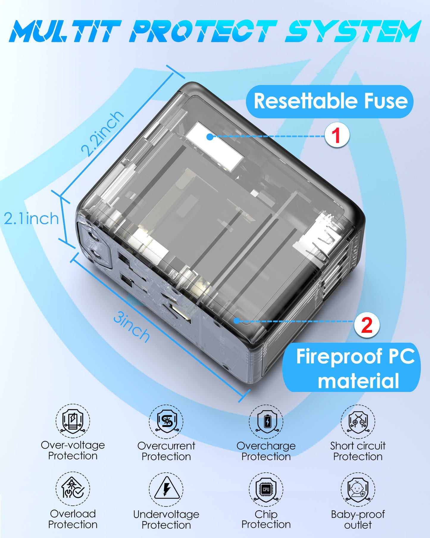 URJD PD35W Universal Travel Adapter, 3X2.4A USB-A Ports, 2X USB-C Ports and Multi AC Outlet, Worldwide Travel Charger All in One for EU US UK AUS 200+ Countries (Black)