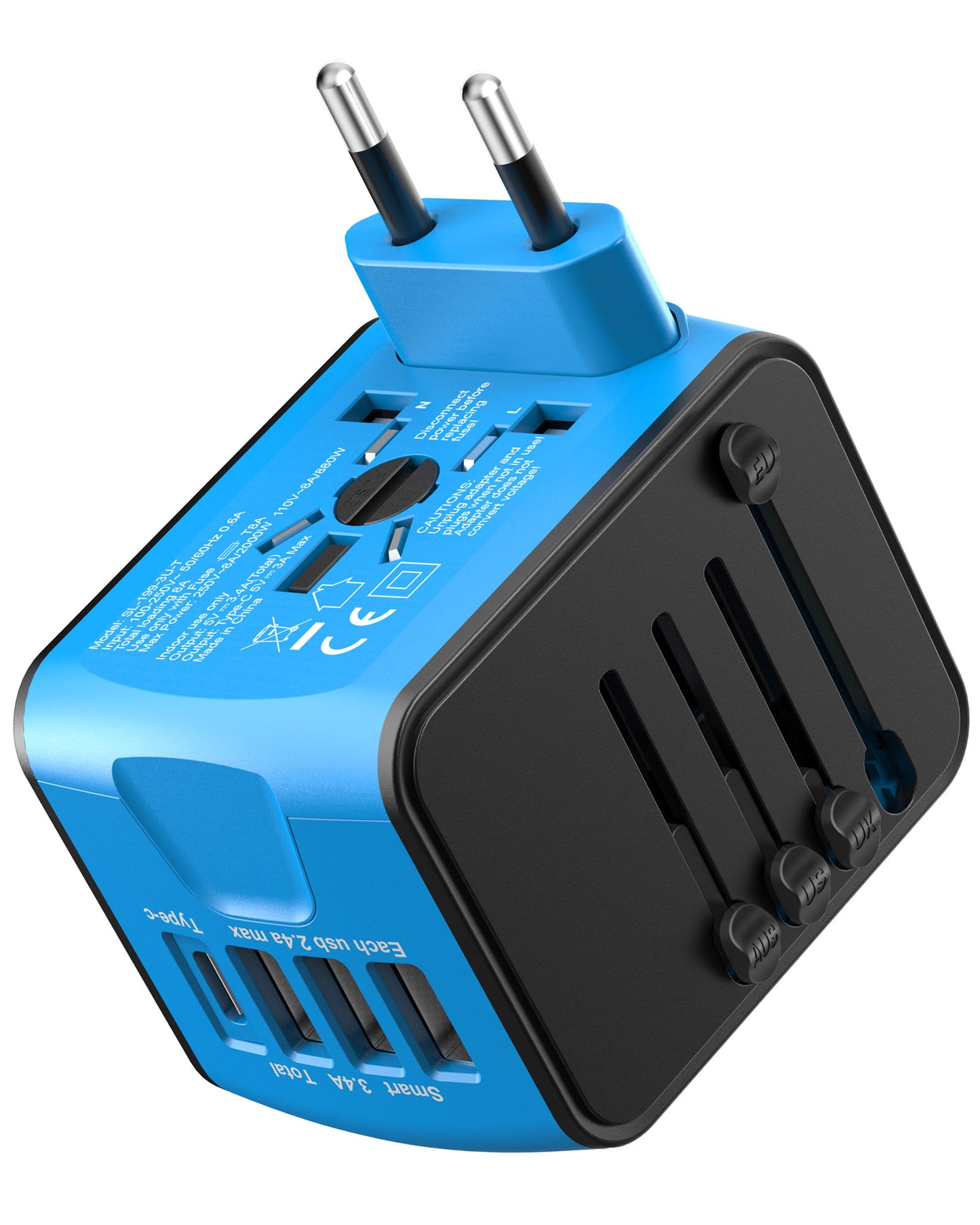 El Adaptador de Viaje Universal URJD Ofrece 5,6 A, 3 Puertos USB Tipo C de 3,0 A, 1 Puerto USB de 2,4 A y Tomas de CA, Adaptador de Enchufe de Cargador de Pared Internacional para EU, UK, US, AUS