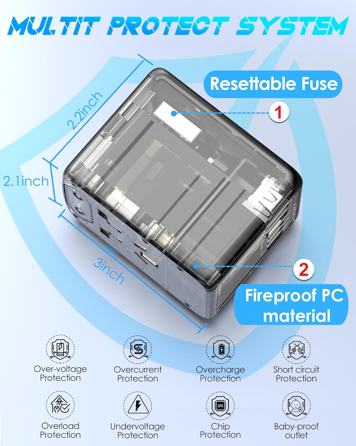 JMFONE-URJD Universal Travel Adapter Offers 5.8A 3X 3.0A USB-C Ports, 2X 2.4A USB-A Ports and Multi AC Outlet, All-in-One International Power Plug Adaptor Worldwide Charger for EU US UK AU 200+ Countries