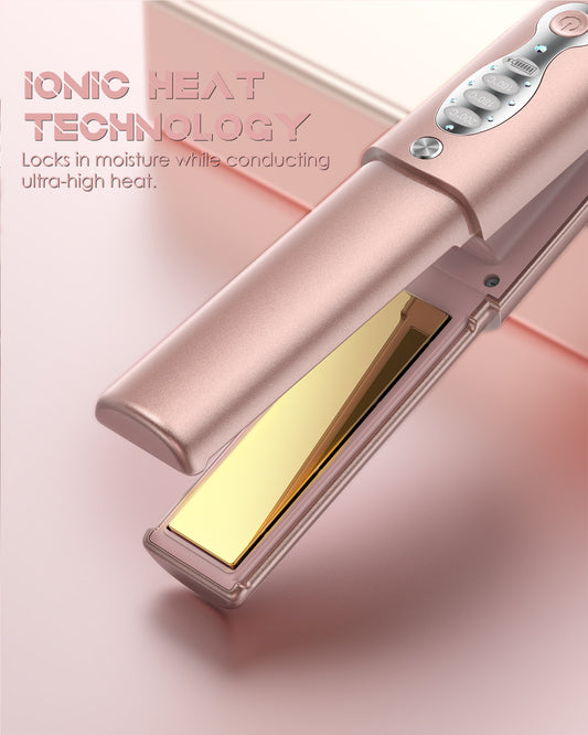 URJD Cordless Hair Straightener and Curler 2 in 1, Heats Up to 410℉ Quickly & Lasts Up to 50 Minutes, Portable Mini Travel Flat Iron Hair Straightening Irons for Thin Straight Fine Hair Types
