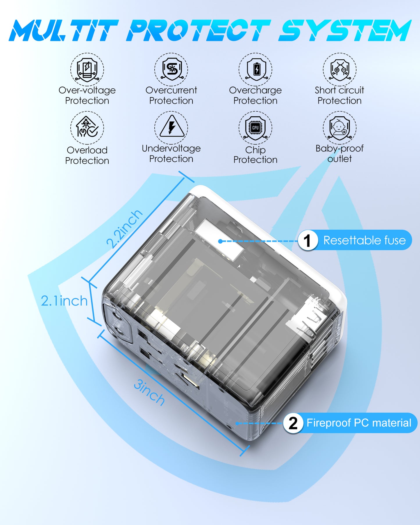 URJD PD35W Universal Travel Adapter, 3X2.4A USB-A Ports, 2X 3.0A USB-C Ports and Multi AC Outlet, International Plug Converter Worldwide Travel Charger All in One for EU US UK AUS(White)