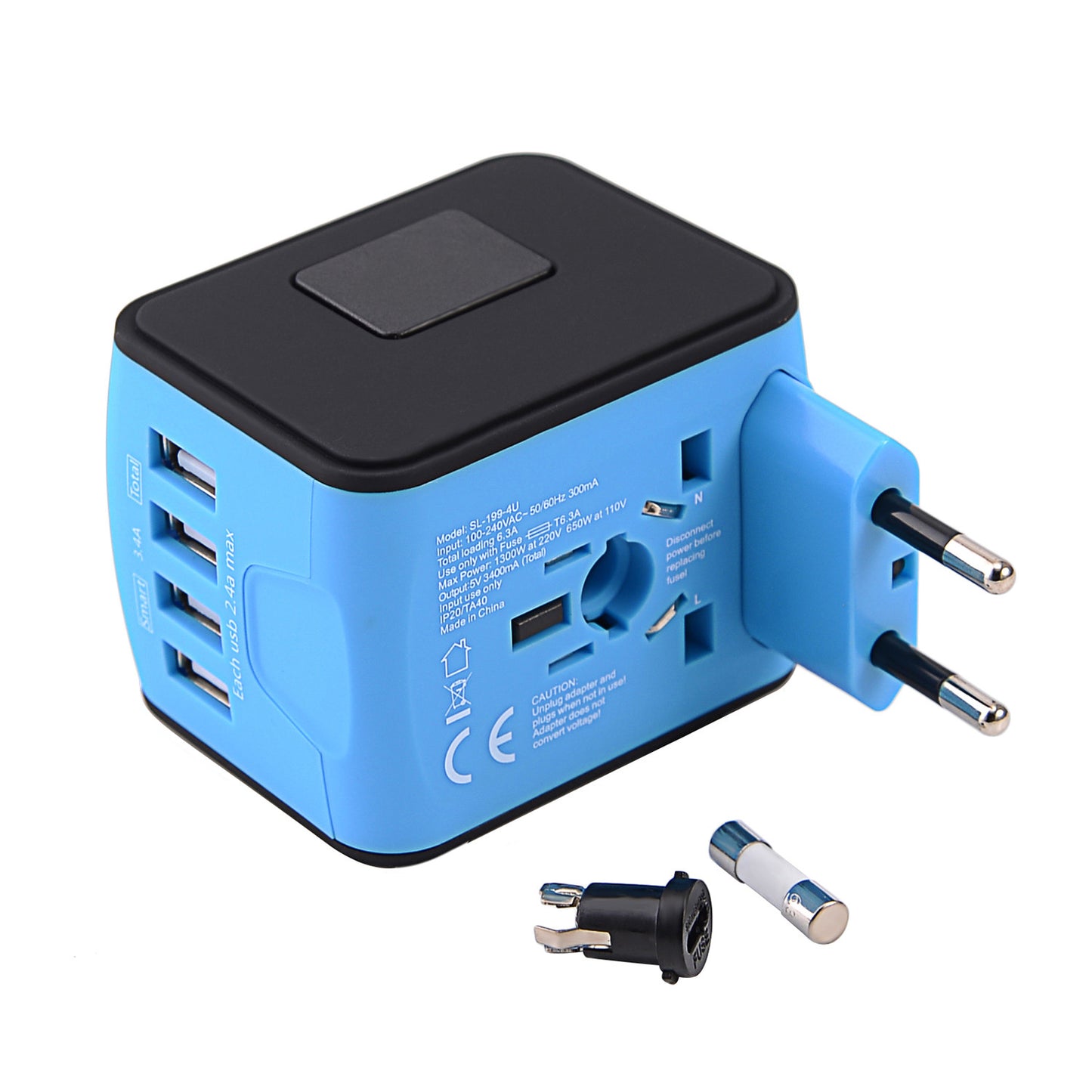 JMFONE International Travel Adapter Universal Power Adapter Worldwide All in One 4 USB Perfect for European US, EU, UK, AU 160 Countries (Blue)