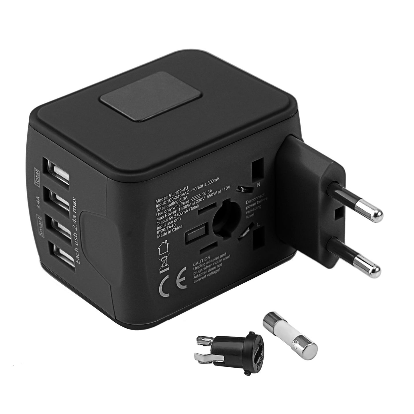 JMFONE International Travel Adapter Universal Power Adapter Worldwide All in One 4 USB with Electrical Plug Perfect for European US, EU, UK, AU 160 Countries (Black)