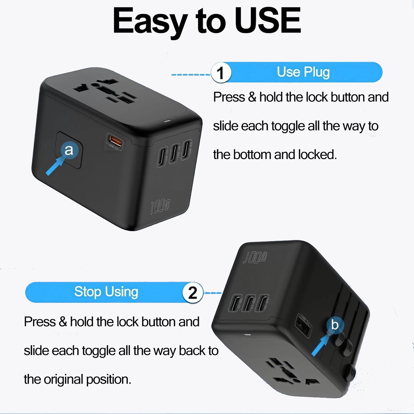 Universal Travel Adapter GaN 120W, International Power Adapter with 4 USB-C & 1 USB-A & 2500W AC Outlet, Travel Charger for Europe UK US AU 200+ Countries, Fast Charging Laptops Tablets Phones