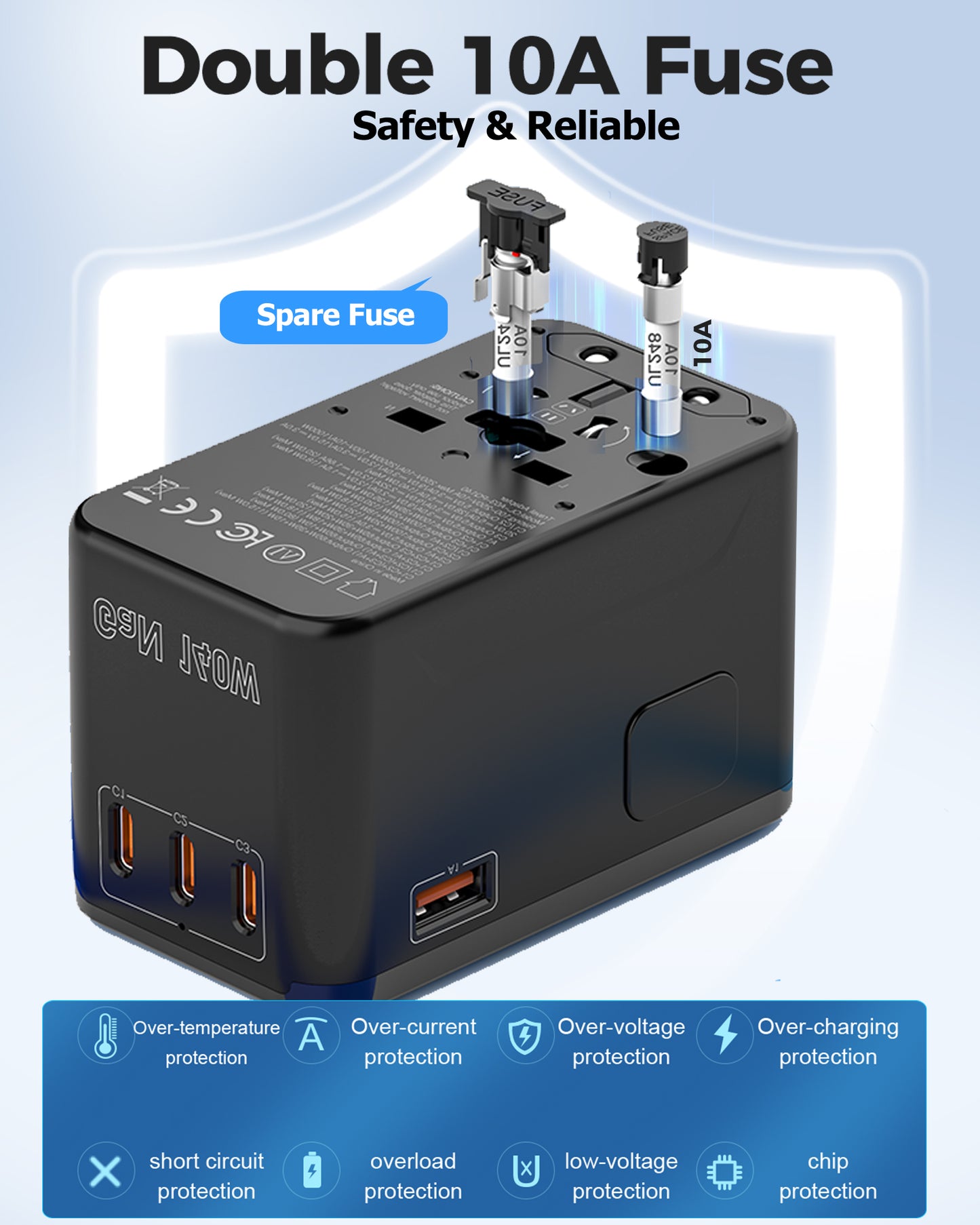 140W GaN Universal Travel Adapter with 2500W AC Outlet, International Power Adapter for Europe UK US AU, 3 USB-C & USB-A Fast Charger for MacBook, iPhone, Laptop and More in 200+ Countries