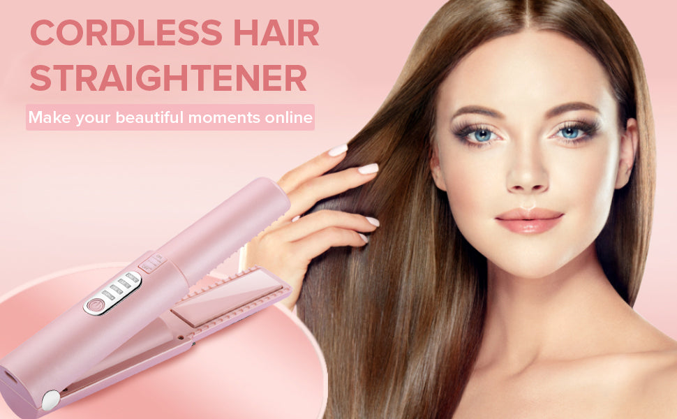 JMFONE Portable Hair Straightener Cordless, Mini Wireless Strgightner for Hair,USB-C Rechargeable Ceramic Mini Flat Iron with 4800mA Battery, Adjustable Temperature, Travel Size (Pink) UK