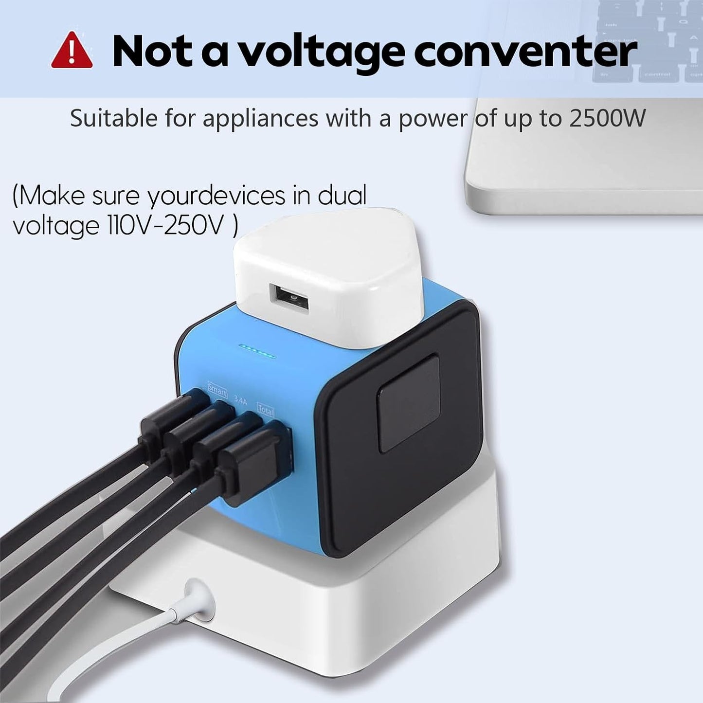 JMFONE International Travel Adapter Universal Power Adapter Worldwide All in One 4 USB-A Ports Perfect for European US, EU, UK, AU 200+ Countries (Blue)