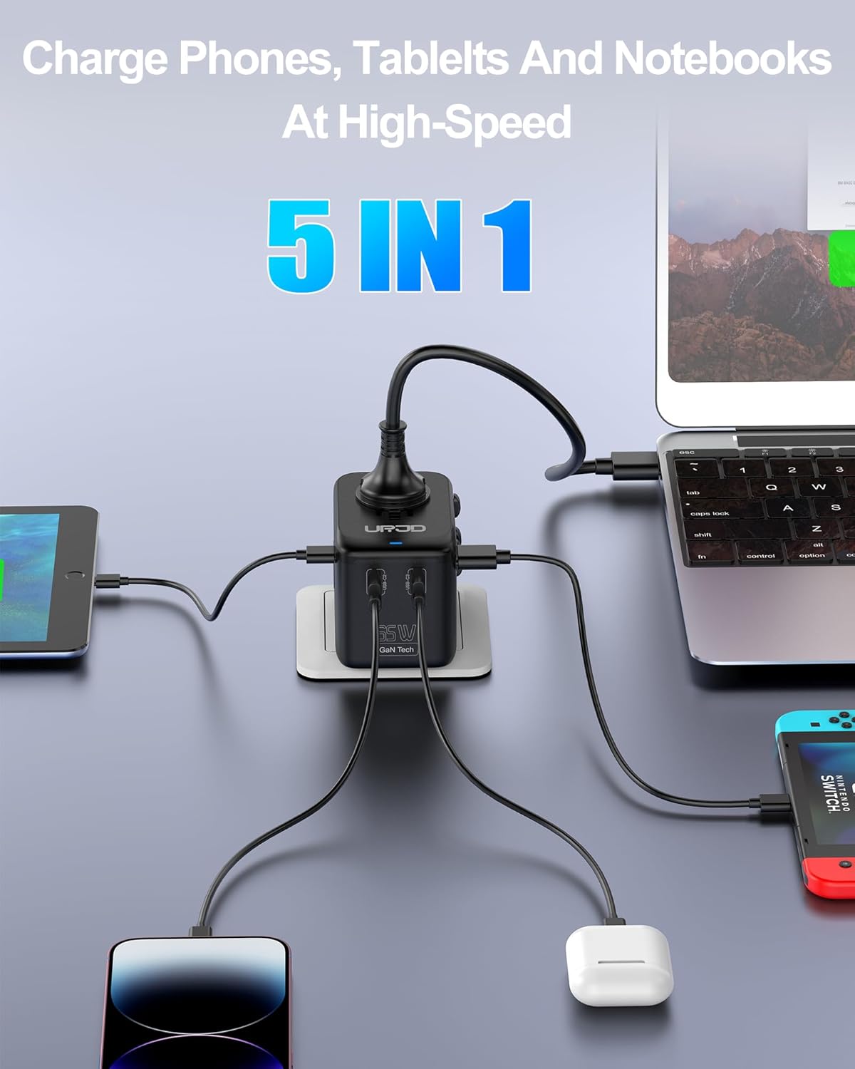 URJD Universal Travel Adapter - GaN 65W Fast Charger - 3 USB C(Each/GaN 65W) & 1 USB A(PD 45W) Ports International Power Adapter - High Power Worldwide Travel Plug Adapter for Europe UK US AUS