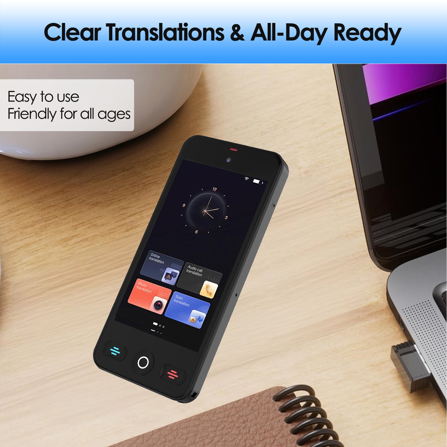 AI Language Translator Device, No WiFi Needed, 150+ Languages Instant Two-Way Voice Translator, Support ChatGPT, Online/Offline/Photo/Text/Audio & Video Call/Recording Translation for Travel