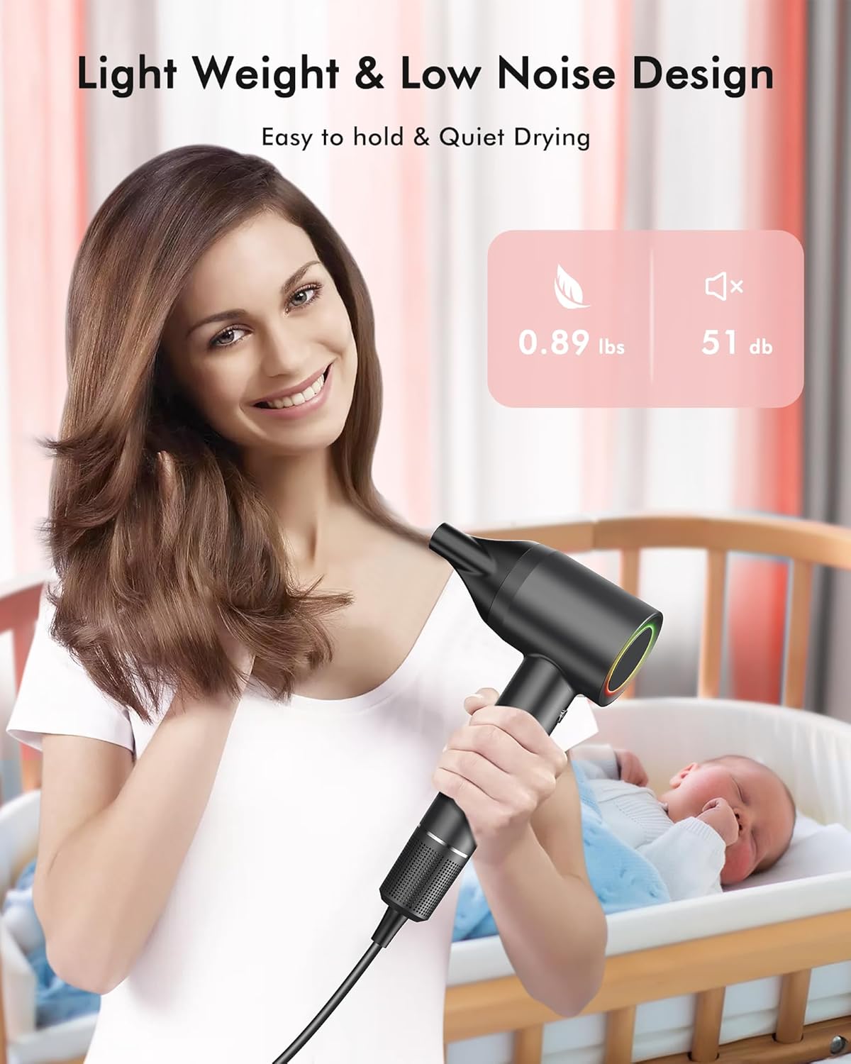 Hair Dryer Ionic Blow Dryer Hairdryer, 160000 RPM, Professional, High Speed, 500 Million Negative Ions, Heat-Control, Low Noise, Magnetic Diffuser, Faster Drying, All Hair Types, No Heat Damage