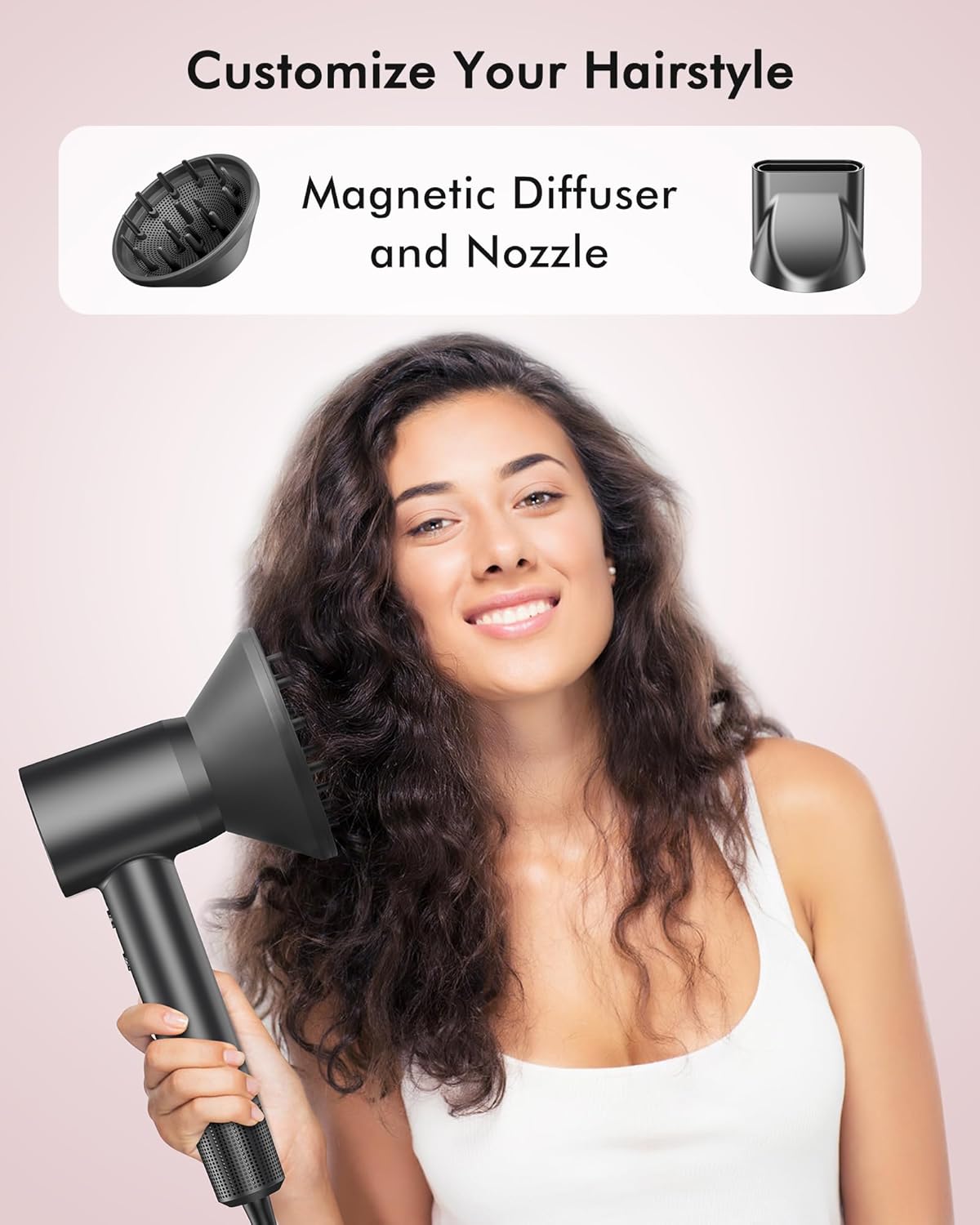 Hair Dryer Ionic Blow Dryer Hairdryer, 160000 RPM, Professional, High Speed, 500 Million Negative Ions, Heat-Control, Low Noise, Magnetic Diffuser, Faster Drying, All Hair Types, No Heat Damage