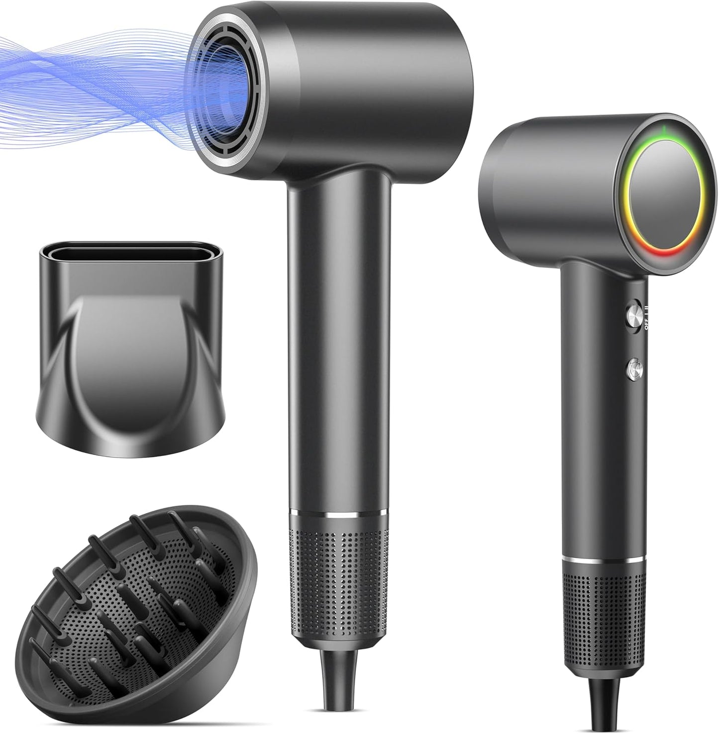 Hair Dryer Ionic Blow Dryer Hairdryer, 160000 RPM, Professional, High Speed, 500 Million Negative Ions, Heat-Control, Low Noise, Magnetic Diffuser, Faster Drying, All Hair Types, No Heat Damage