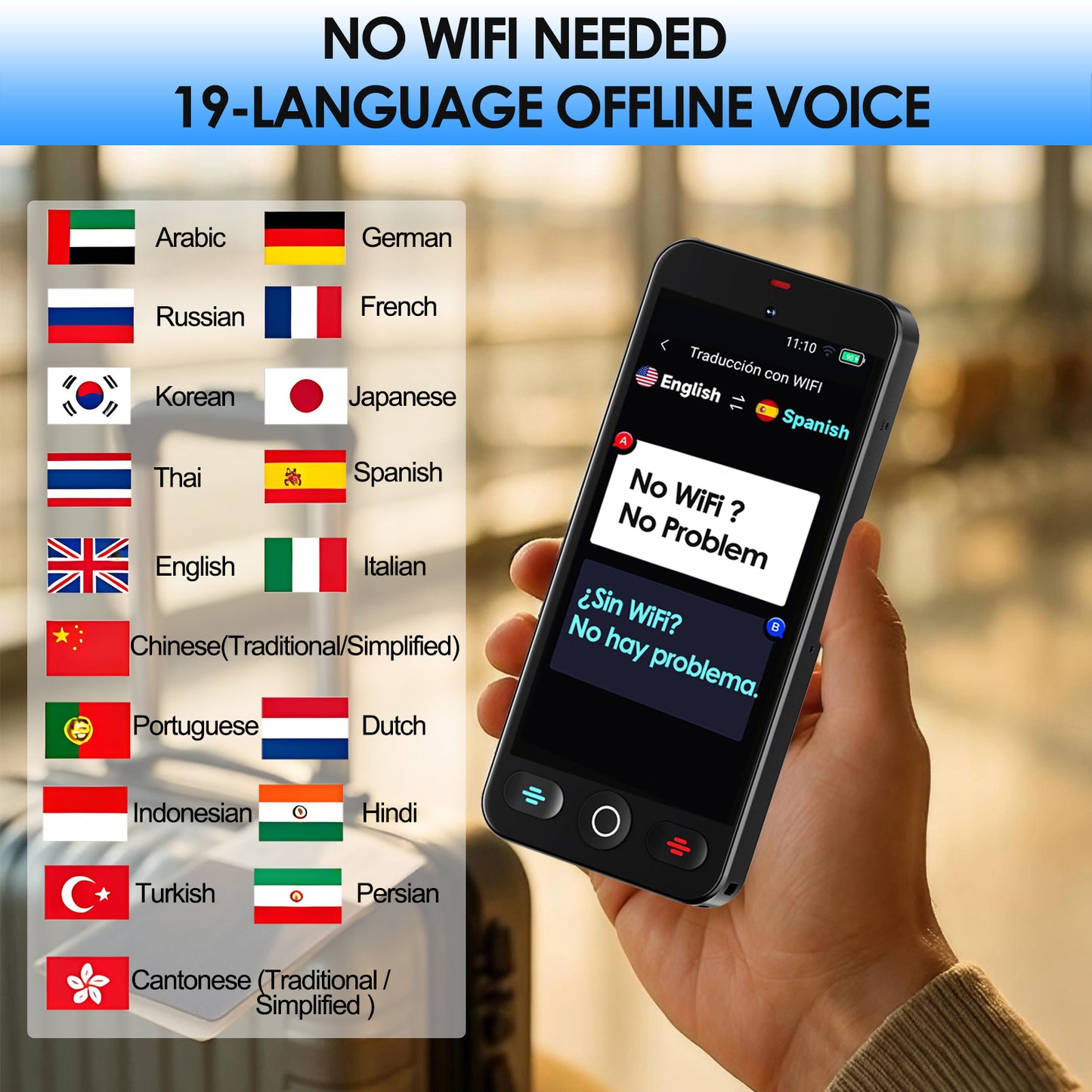 AI Language Translator Device, No WiFi Needed, 150+ Languages Instant Two-Way Voice Translator, Support ChatGPT, Online/Offline/Photo/Text/Audio & Video Call/Recording Translation for Travel