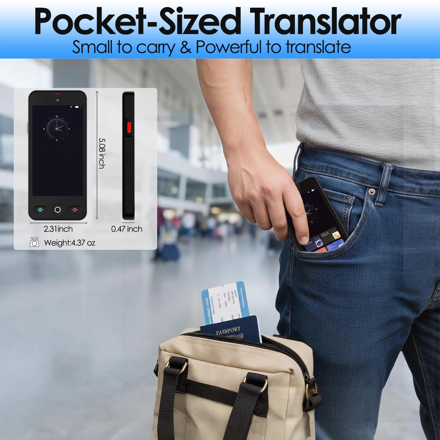 AI Language Translator Device, No WiFi Needed, 150+ Languages Instant Two-Way Voice Translator, Support ChatGPT, Online/Offline/Photo/Text/Audio & Video Call/Recording Translation for Travel