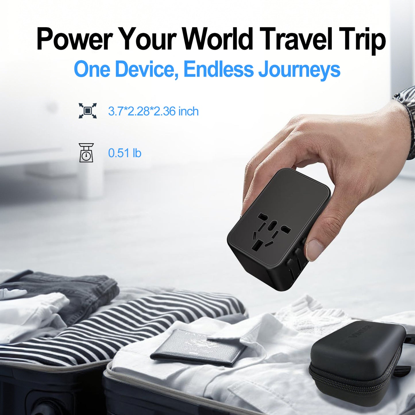 GaN 100W Universal Travel Adapter, 5 USB Ports & 2500W AC Socket, USB C Fast Charging Laptops/Tablets/Phones, International Power Adapter with EU UK US AUS Plugs for 200+ Countries