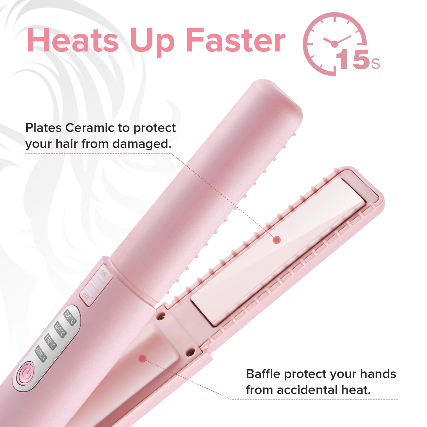 JMFONE Portable Hair Straightener Cordless, Mini Wireless Strgightner for Hair,USB-C Rechargeable Ceramic Mini Flat Iron with 4800mA Battery, Adjustable Temperature, Travel Size (Pink) UK