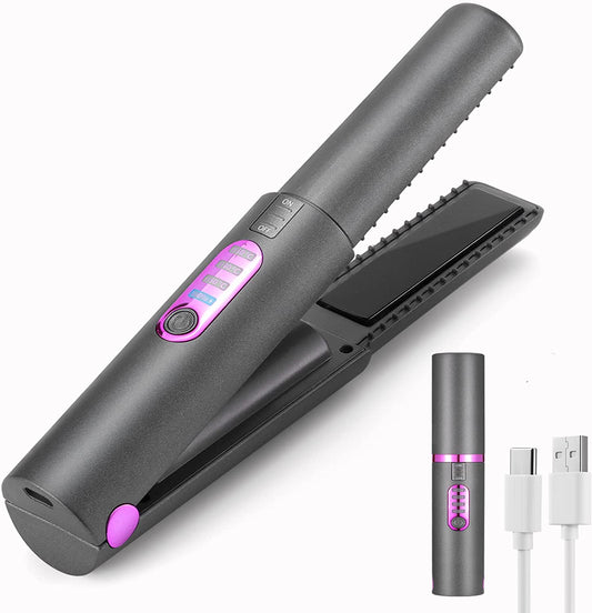Hair Straightener (2022 New),Cordless Flat Iron,Wireless Strgightner for Hair,USB-C Rechargeable Ceramic Mini Flat Iron with 4800mA Battery, Adjustable Temperature, Travel Size (Grey)