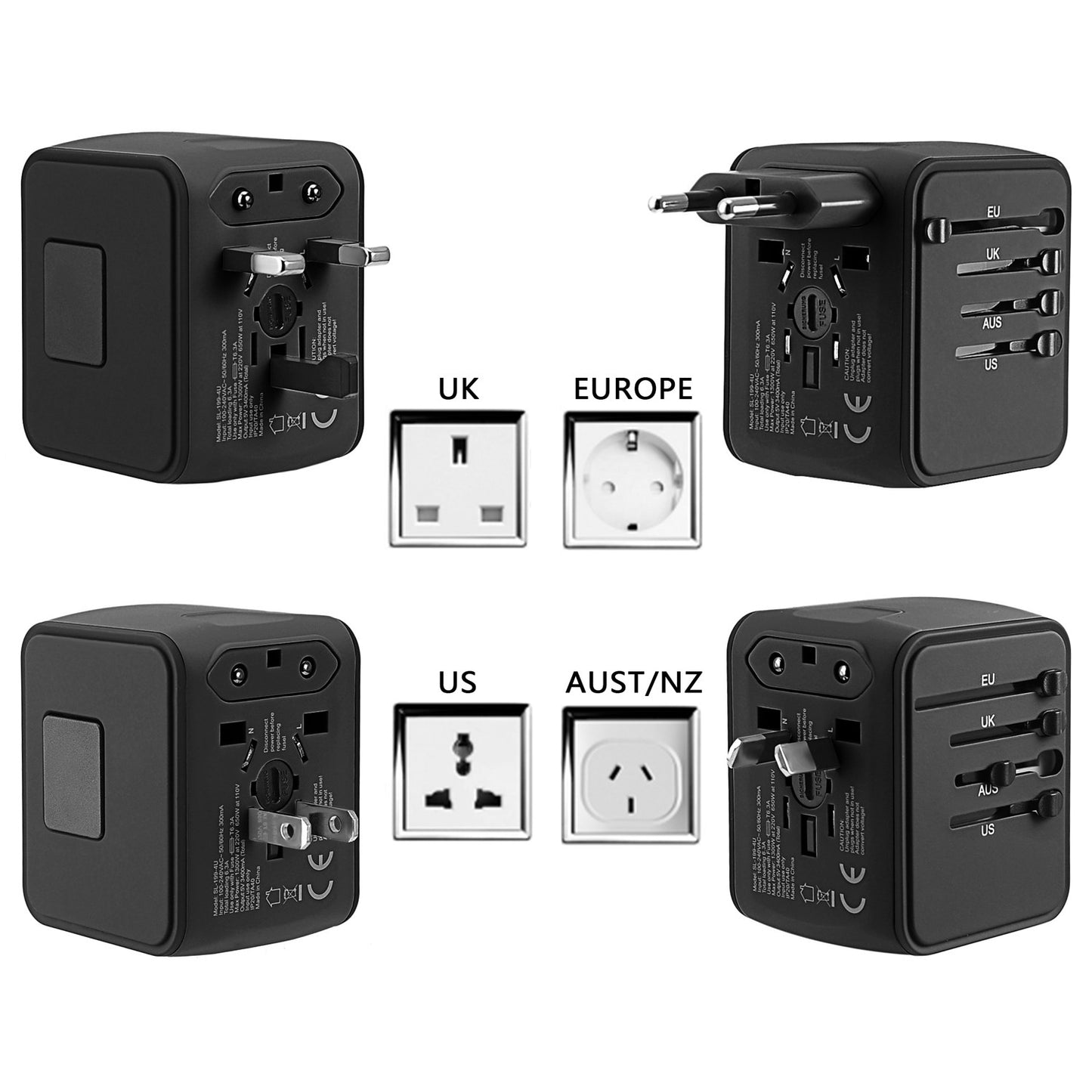 International Travel Adapter Universal Power Adapter Worldwide All in One 4 USB with Electrical Plug Perfect for European US, EU, UK, AU 160 Countries (Black)