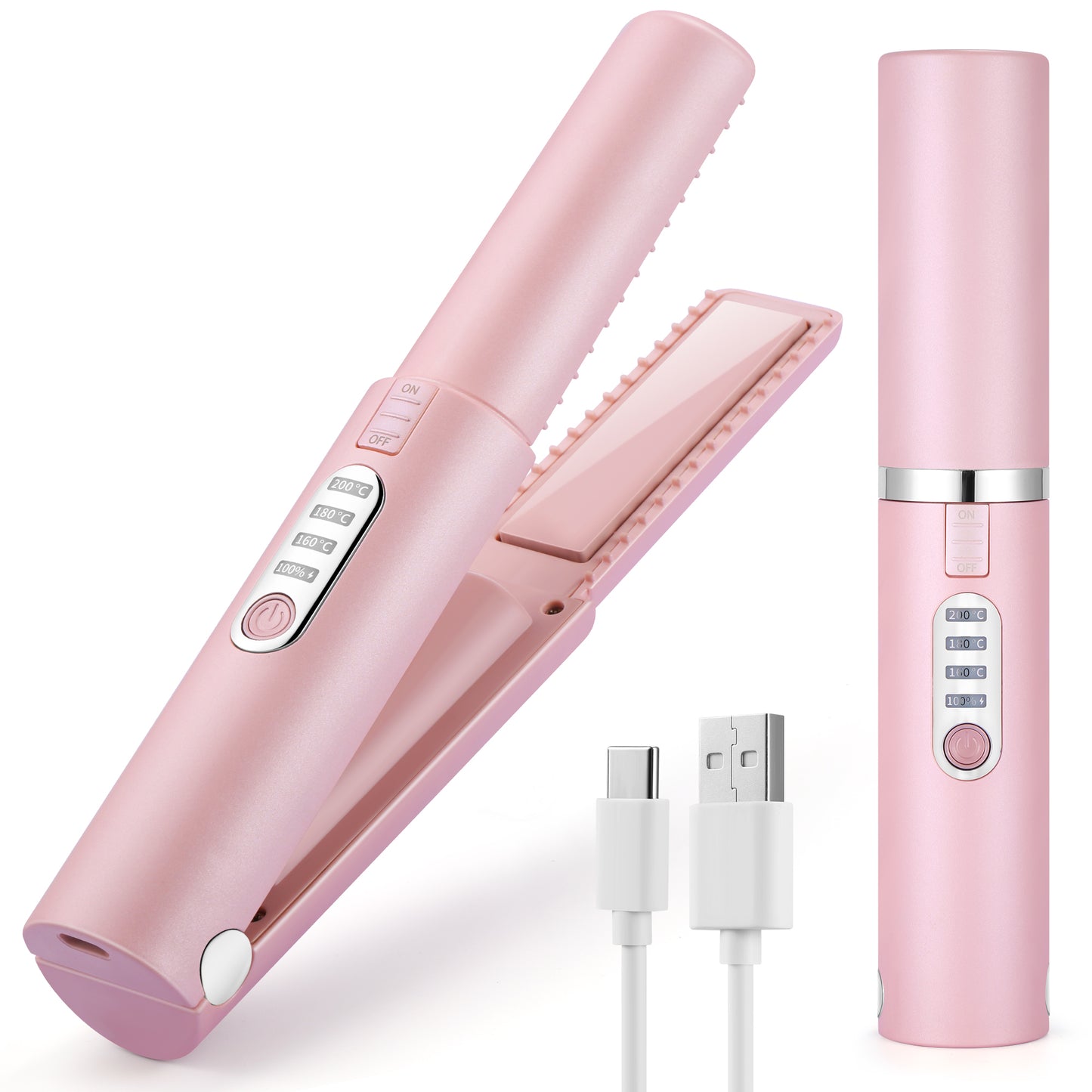 JMFONE Portable Cordless Hair Straightener, Mini Wireless Flat Iron Hair Strgightner for Hair,USB-C Rechargeable Ceramic Mini Flat Iron with 4800mA Battery, Adjustable Temperature, Travel Size (Pink)