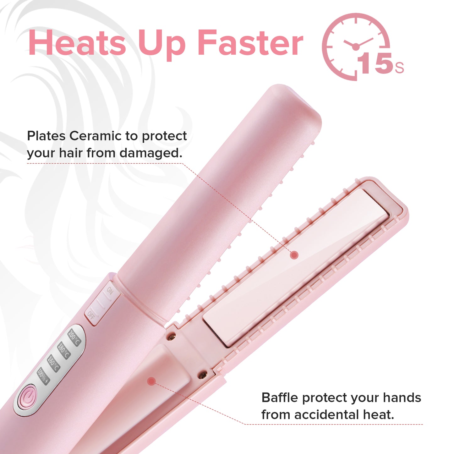 JMFONE Portable Cordless Hair Straightener, Mini Wireless Flat Iron Hair Strgightner for Hair,USB-C Rechargeable Ceramic Mini Flat Iron with 4800mA Battery, Adjustable Temperature, Travel Size (Pink)